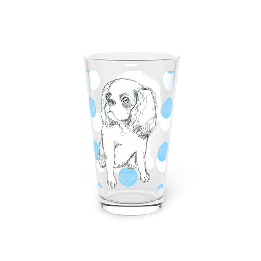 Dogi Fun and Polka Dots Pint Glass in Aqua, Cocker Spaniel, 16oz