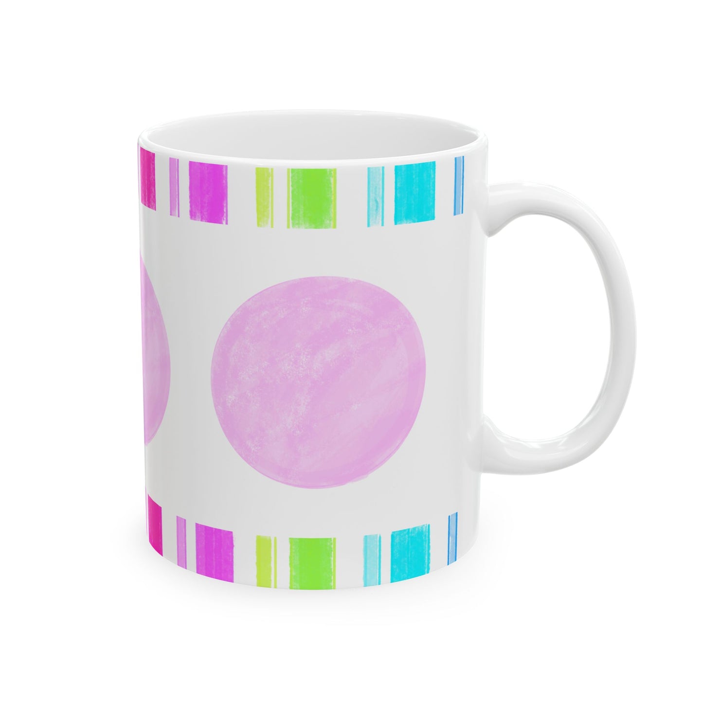 Mega Dot & Stripes Light Pink Ceramic Mug, (11oz, 15oz)