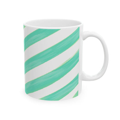 Diagonal Stripe Ceramic Mug in Mint, 11oz
