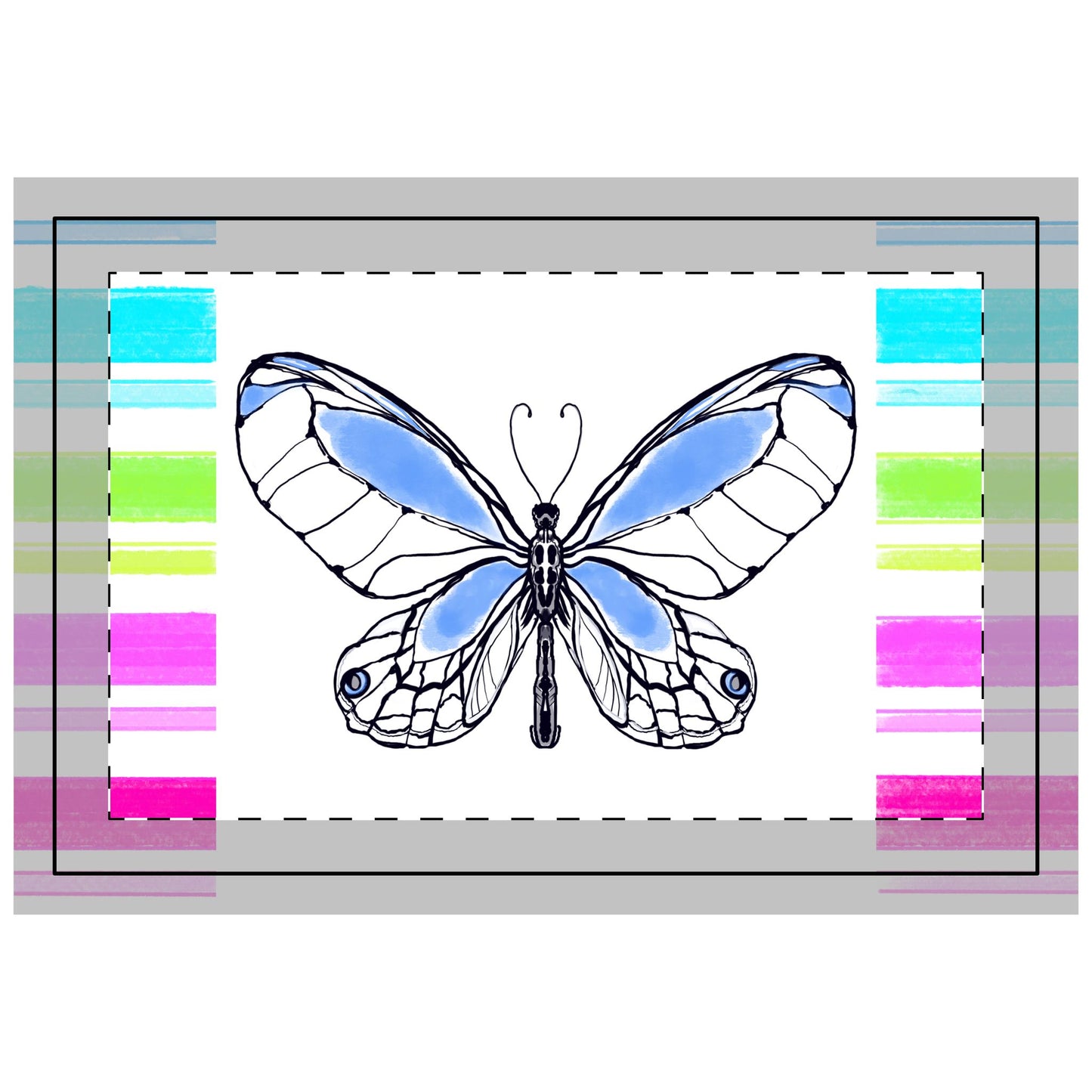 Butterfly Flutterstripe Poly Quilted Placemat, Blue, Fabric Background Bright White #3
