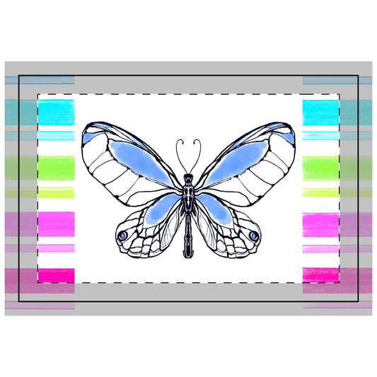 Butterfly Flutterstripe Poly Quilted Placemat, Blue, Fabric Background Bright White #3