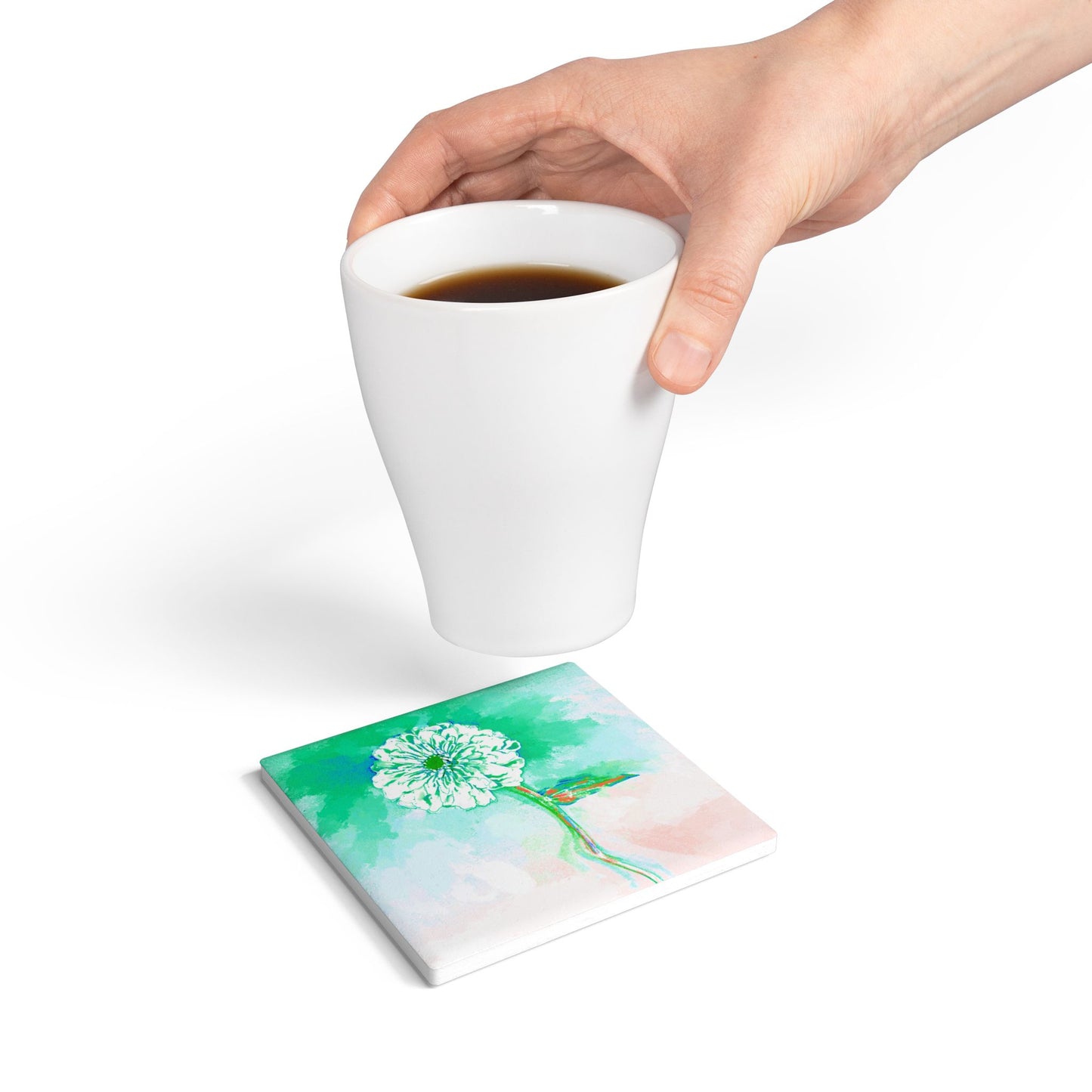 Zinnia Ceramic Coaster, Turquoise