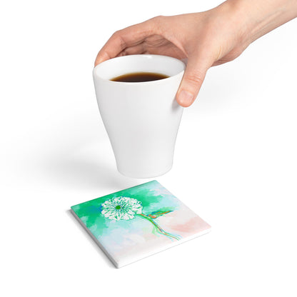 Zinnia Ceramic Coaster, Turquoise