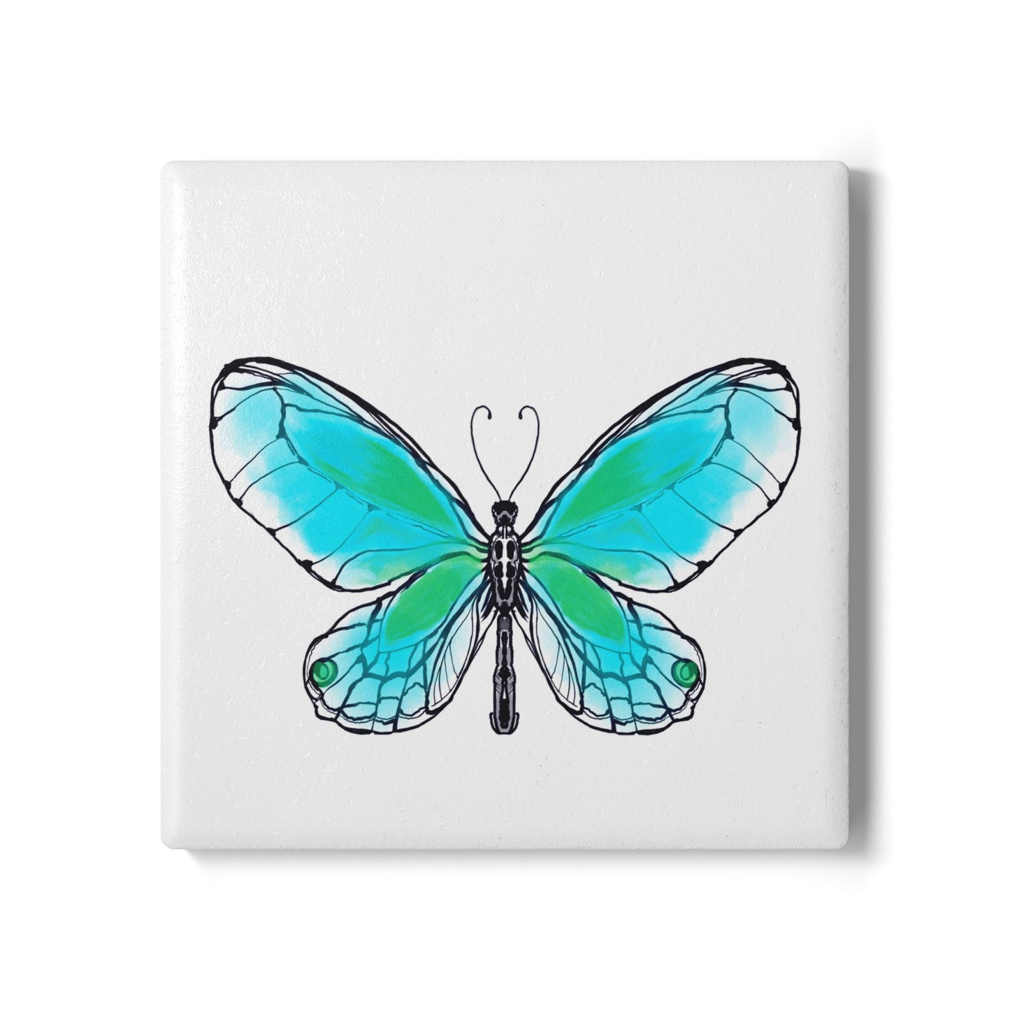 Butterfly Blossom Romp Ceramic Coaster, Aqua