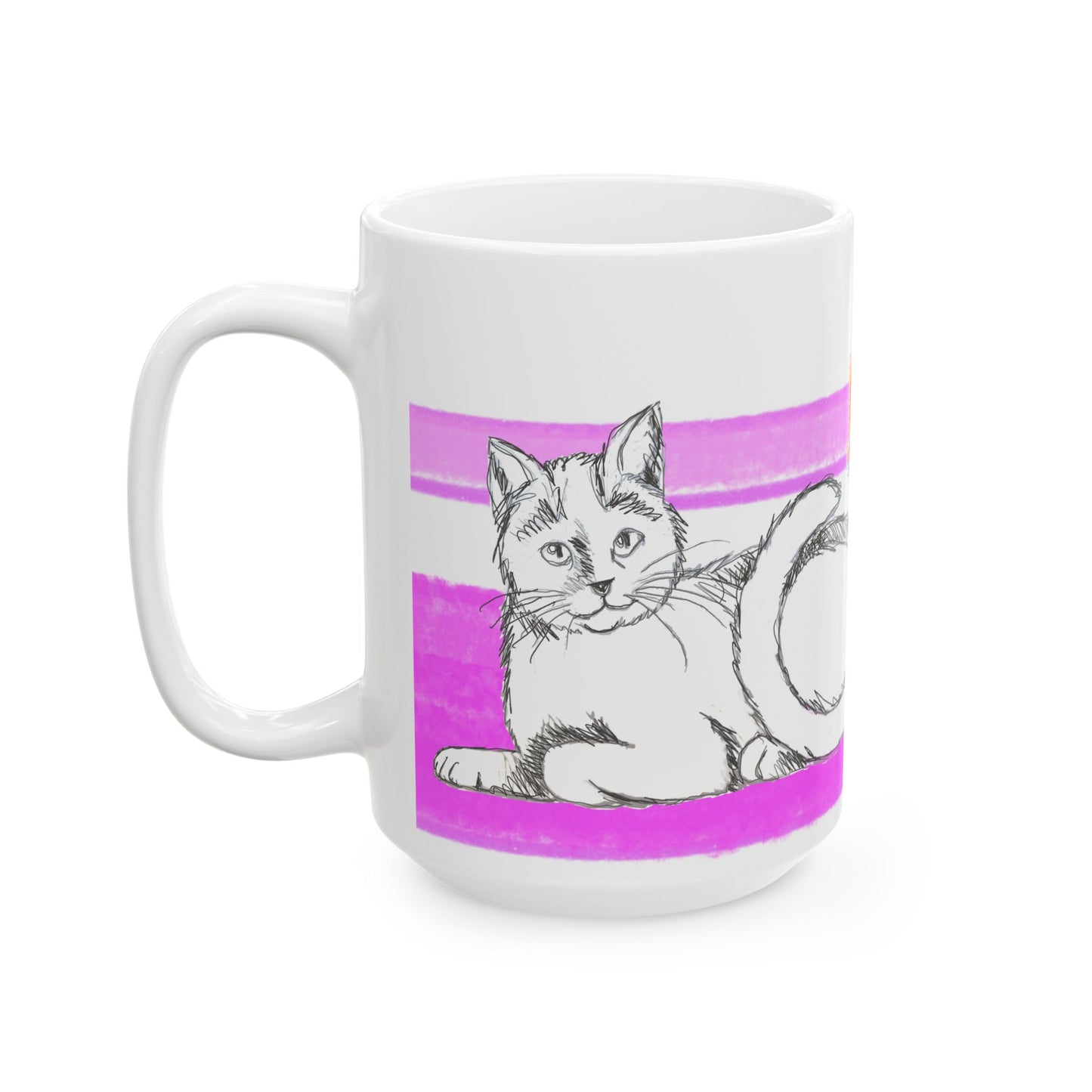 Mega Stripe Kitty Butterfly Flutter Ceramic Mug Purplish Pink