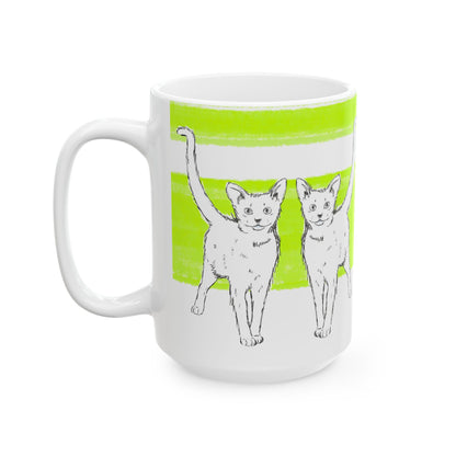 Mega Stripe Kitty Butterfly Flutter Ceramic Mug Lime