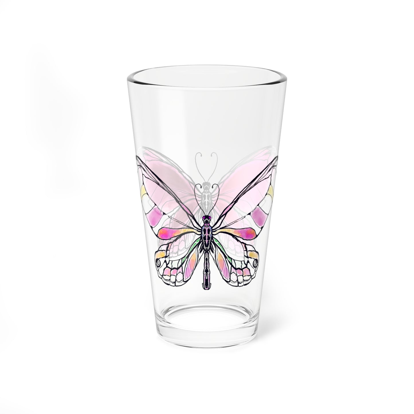 Mixing Glass, 16oz Butterfly Colorful Watercolor