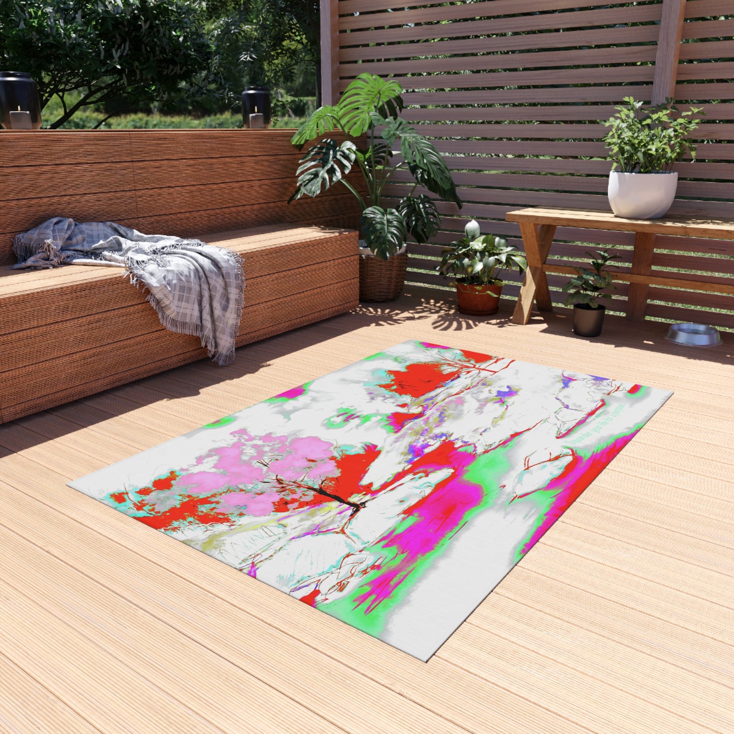 Inspirational Landscapes Indoor/Outdoor Rug, "Squander your life for a purpose", Red and Pink Non-slip