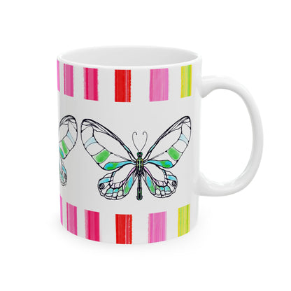 Mugs Butterfly Rainbow Stripe Ceramic Mug in Green