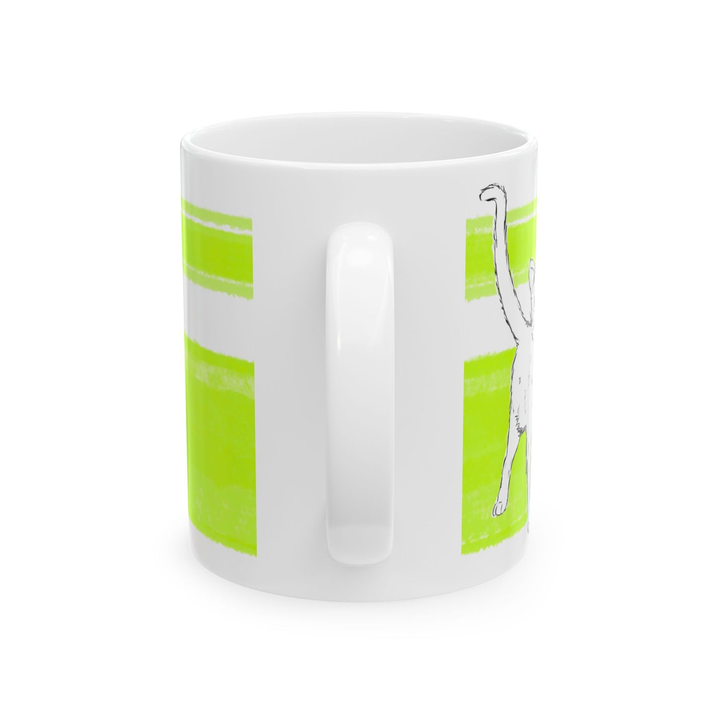 Mega Stripe Kitty Butterfly Flutter Ceramic Mug Lime