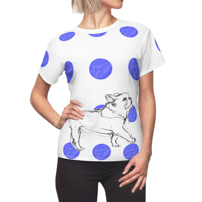 Dogi Fun Women's Tee shirt White with Blue Polka Dots, Lab Puppy