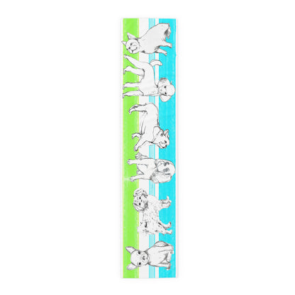 Dogi Butterfly Flutter Table Runner 16" x72" , (Cotton Creamy White Background OR Poly Bright White Background) Aqua and Green