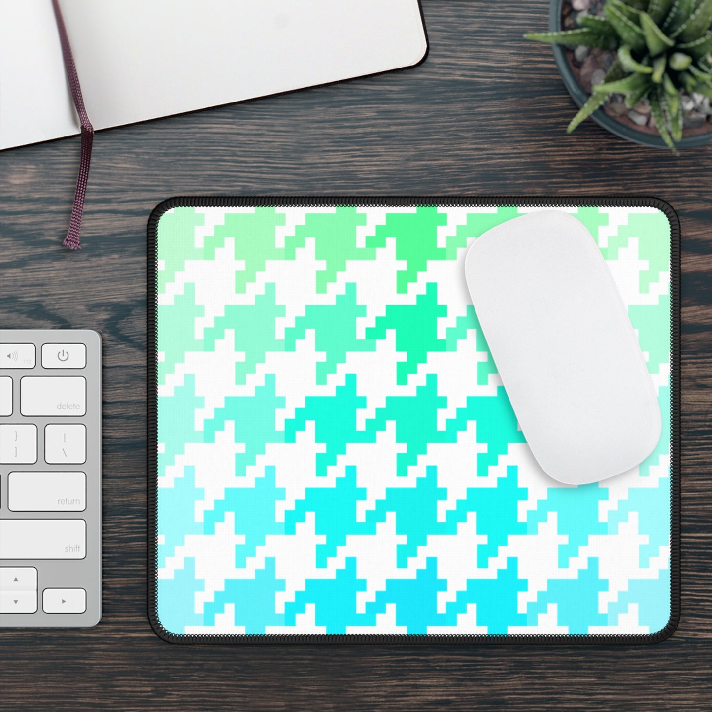 Houndstooth Fun Aqua and Green  Gaming Mouse Pad