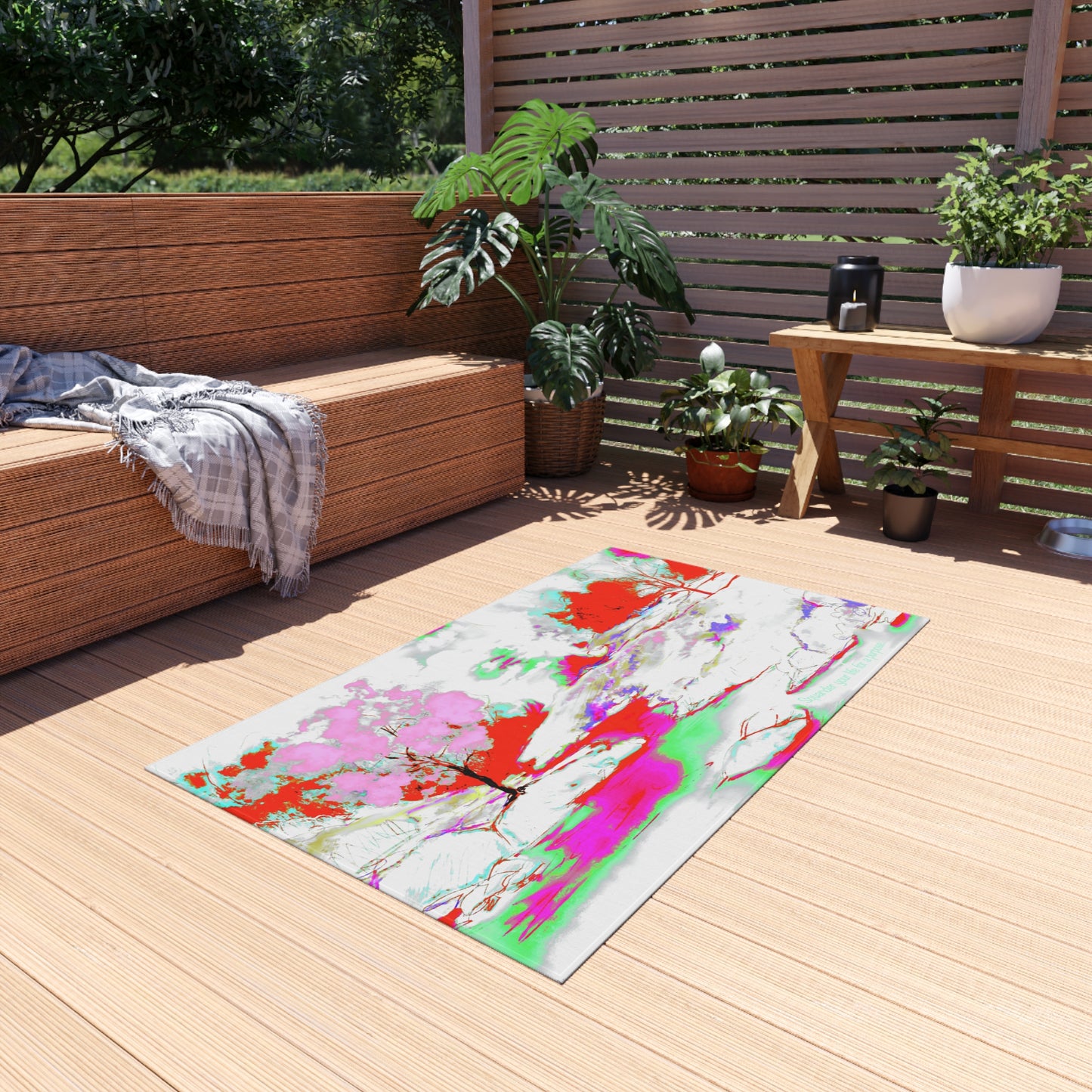 Inspirational Landscapes Indoor/Outdoor Rug, "Squander your life for a purpose", Red and Pink Non-slip