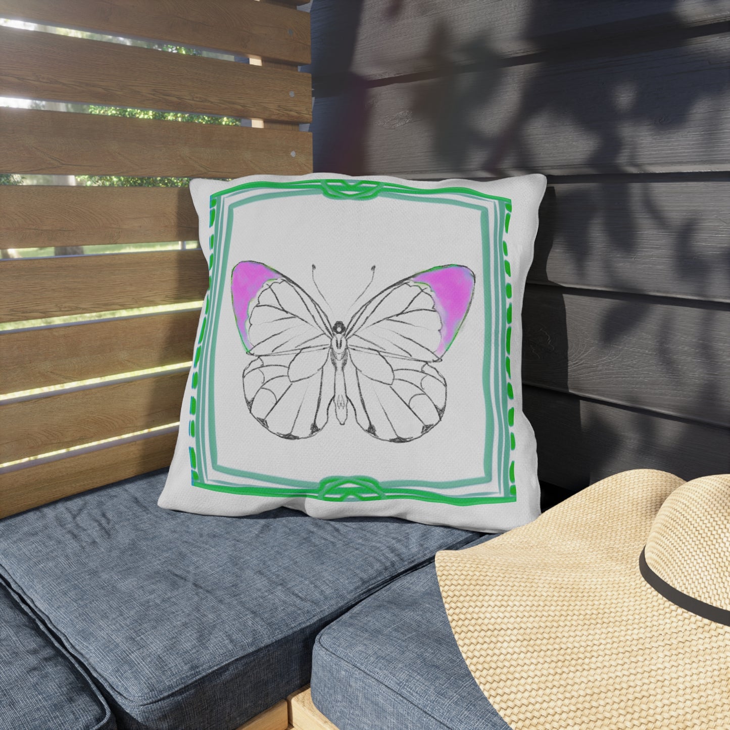Chroma Outdoor Pillow Raspberry Green "Heaven begins in..."