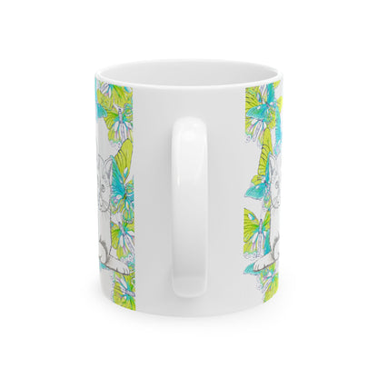 Kitty Flutter Ceramic Mug, Aqua/Lime, (11oz, 15oz)