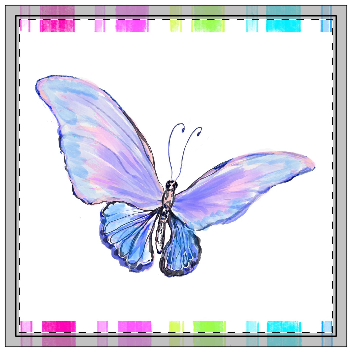 Butterfly  Jive In Blue with striped Border Napkins (set of 4), polyester