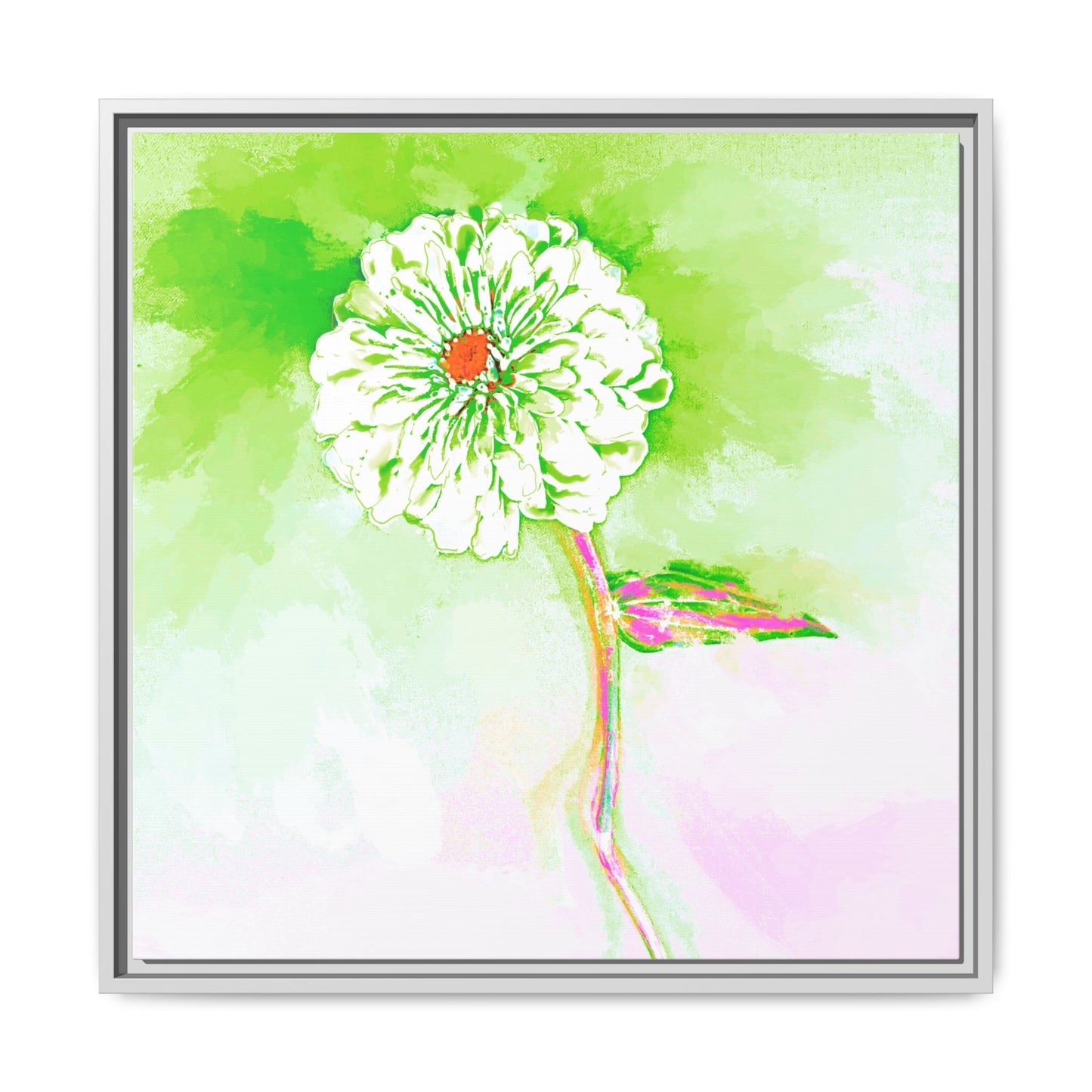 Zinnia Color Splash Matte Canvas Yellow Green Framed