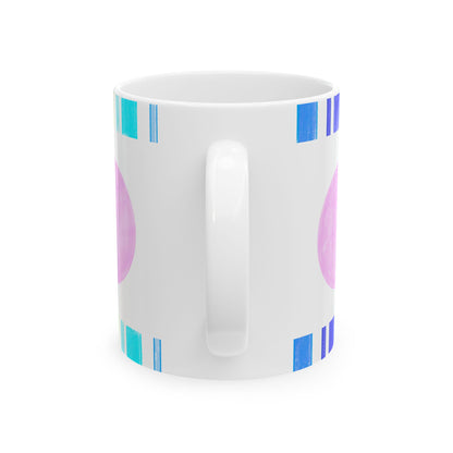 Mega Dot & Stripes Light Pink Ceramic Mug, (11oz, 15oz)