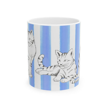 Kitty Fun Mug with Periwinkle Blue Stripes
