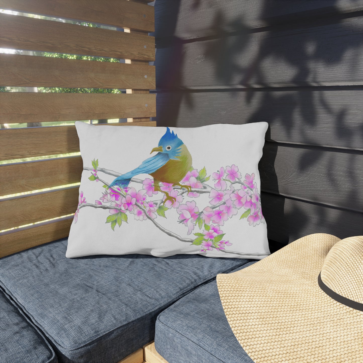 Outdoor Pillows Lumbar Birdies and Cherry Blossoms