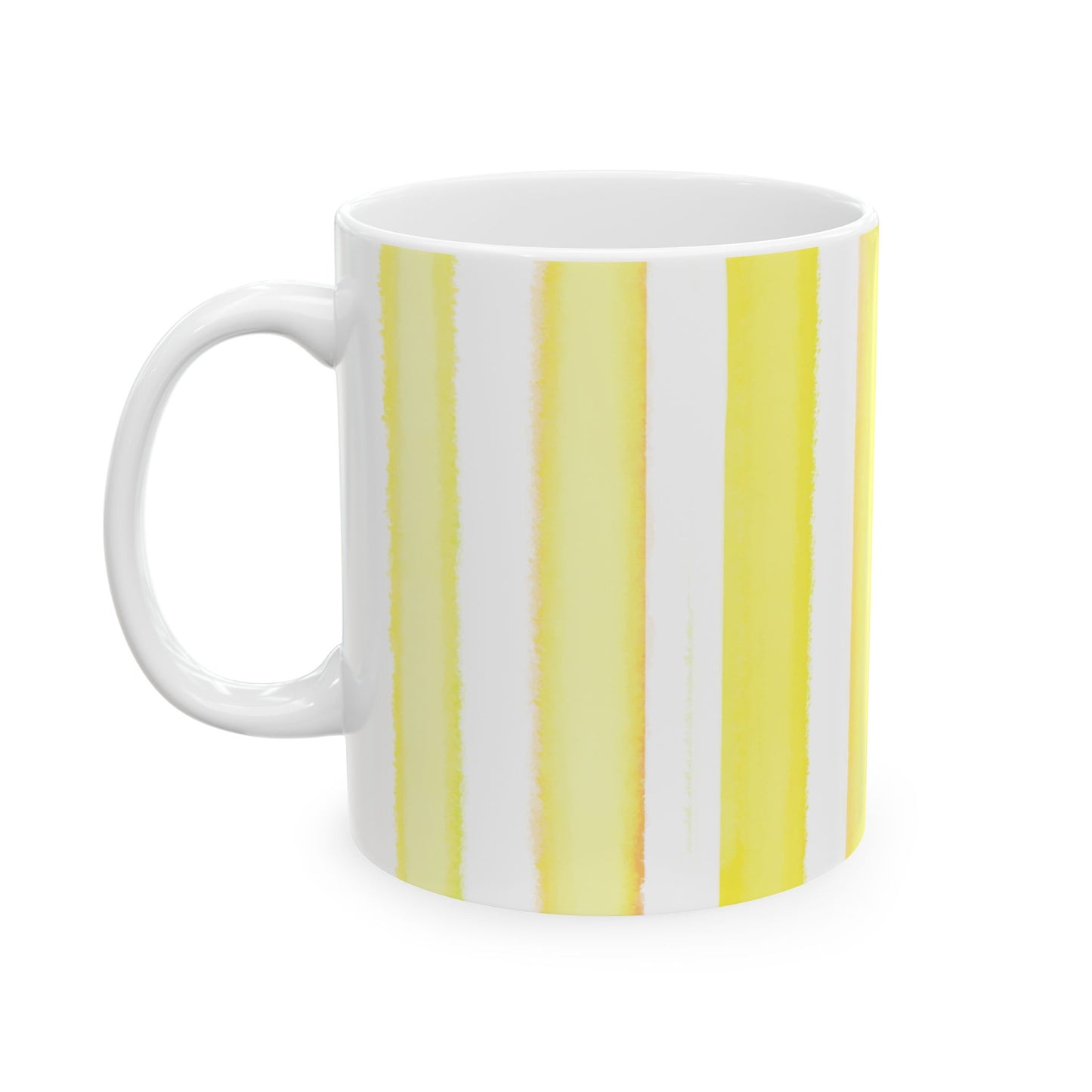 Watercolor Stripe Ceramic Mug in Yellow, 11oz