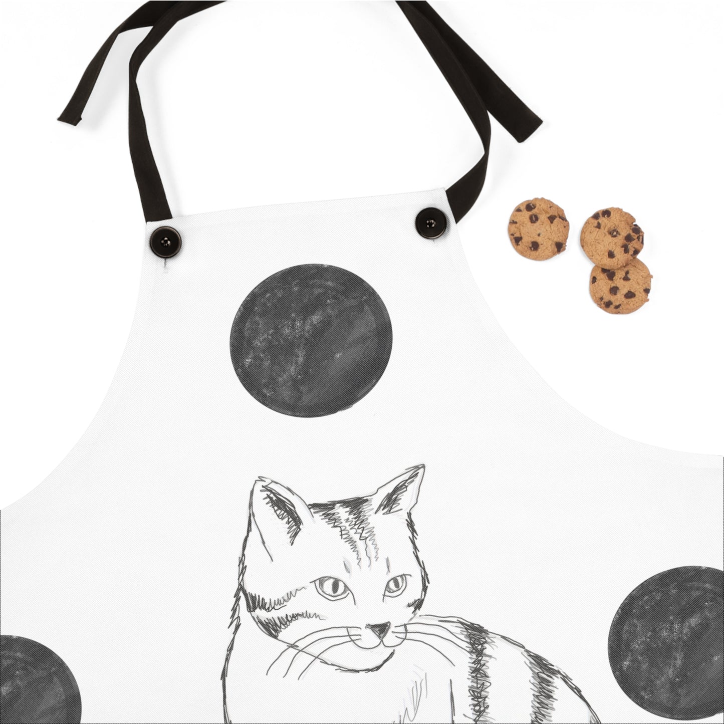 Kitty Fun, Apron, Black Polka Dots