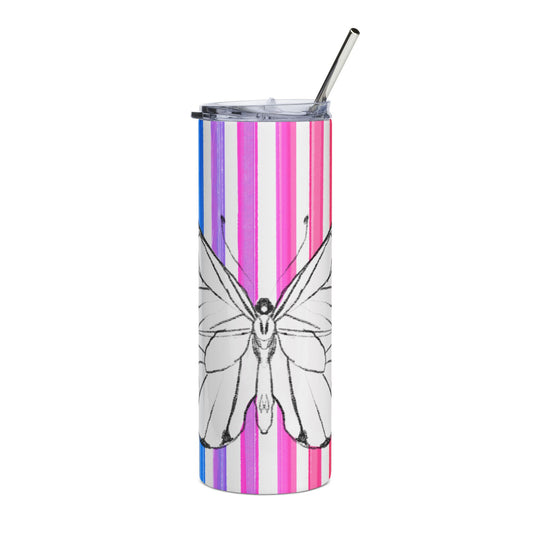 Stainless Steel Tumblers, 20oz Butterfly Watercolor Rainbow Stripes