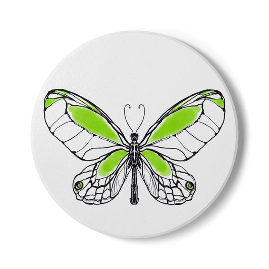 Butterfly Blossom Romp Ceramic Coaster, Green