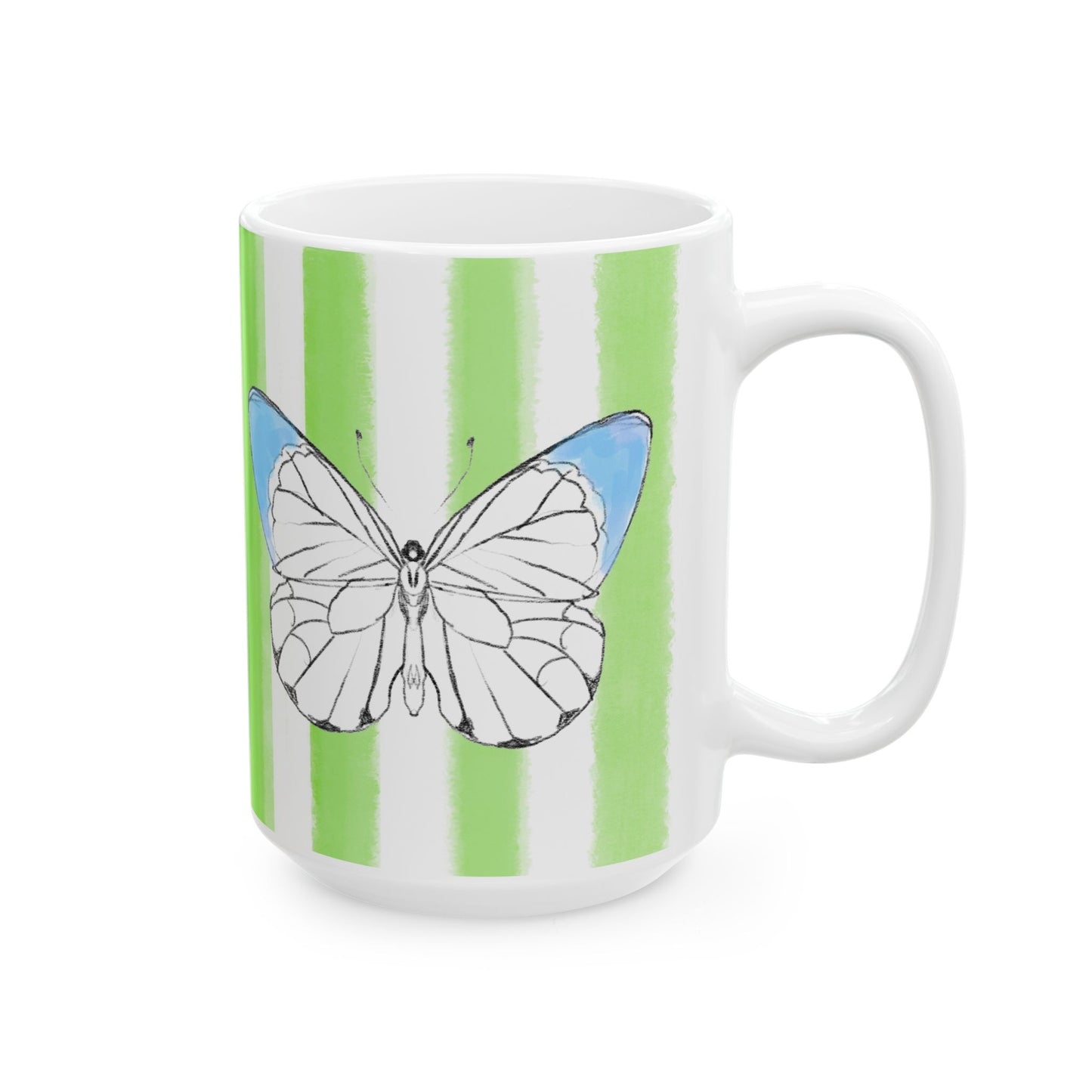 Butterfly Chroma Ceramic Mug in Aqua with Light Green Stripes