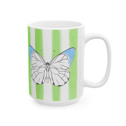 Butterfly Chroma Ceramic Mug in Aqua with Light Green Stripes