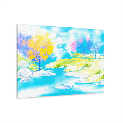 Joyful Landscapes Acrylic Print in Blue and Yellow (French Cleat Hanging)