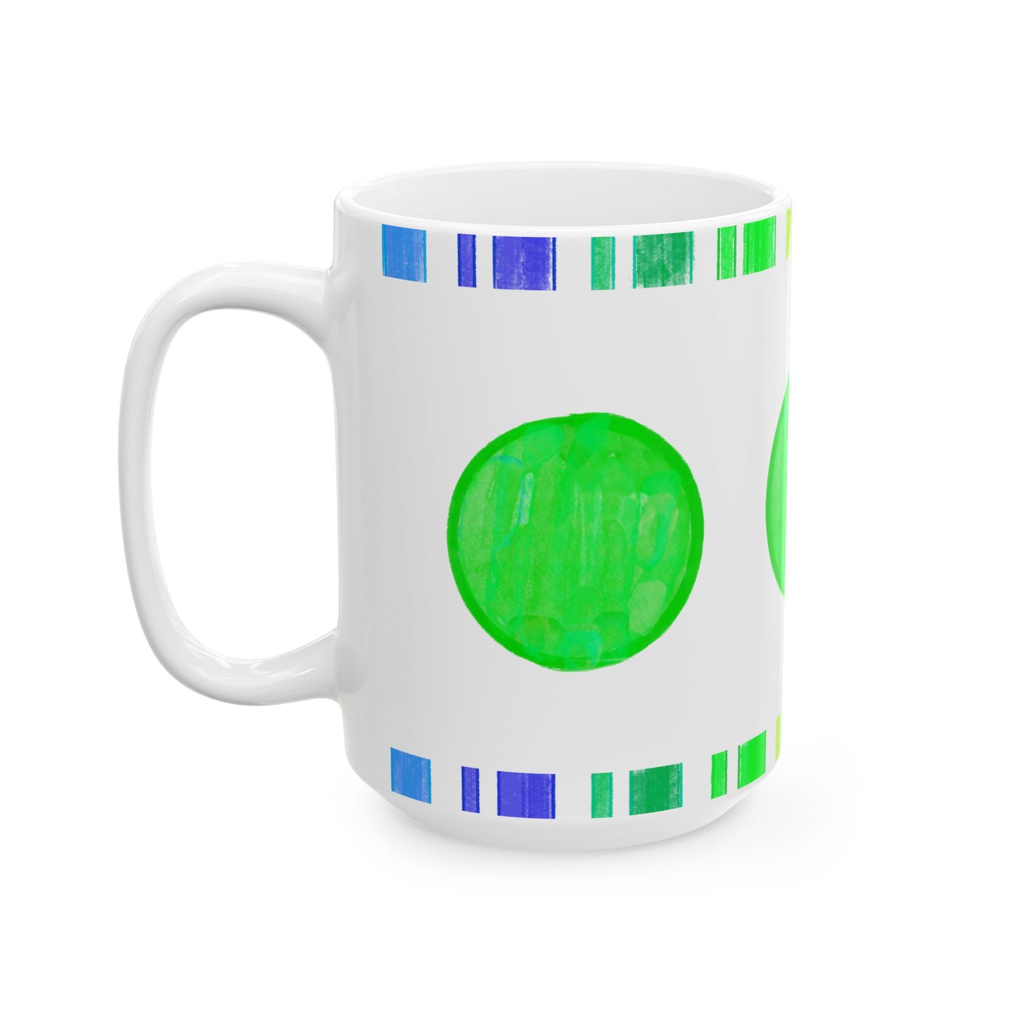 Mega Dot  & Stripes Bright Green Ceramic Mug, (11oz, 15oz)