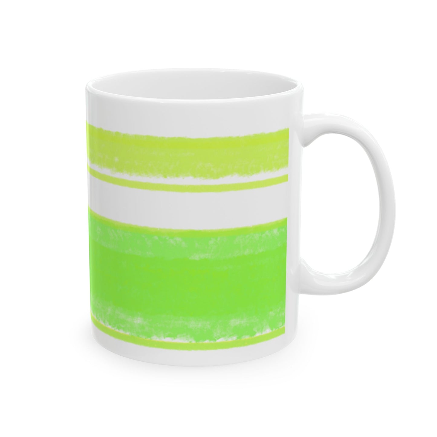 Mega Stripe Kitty Butterfly Flutter Ceramic Mug Yellow Green
