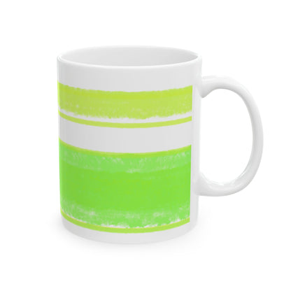 Mega Stripe Kitty Butterfly Flutter Ceramic Mug Yellow Green
