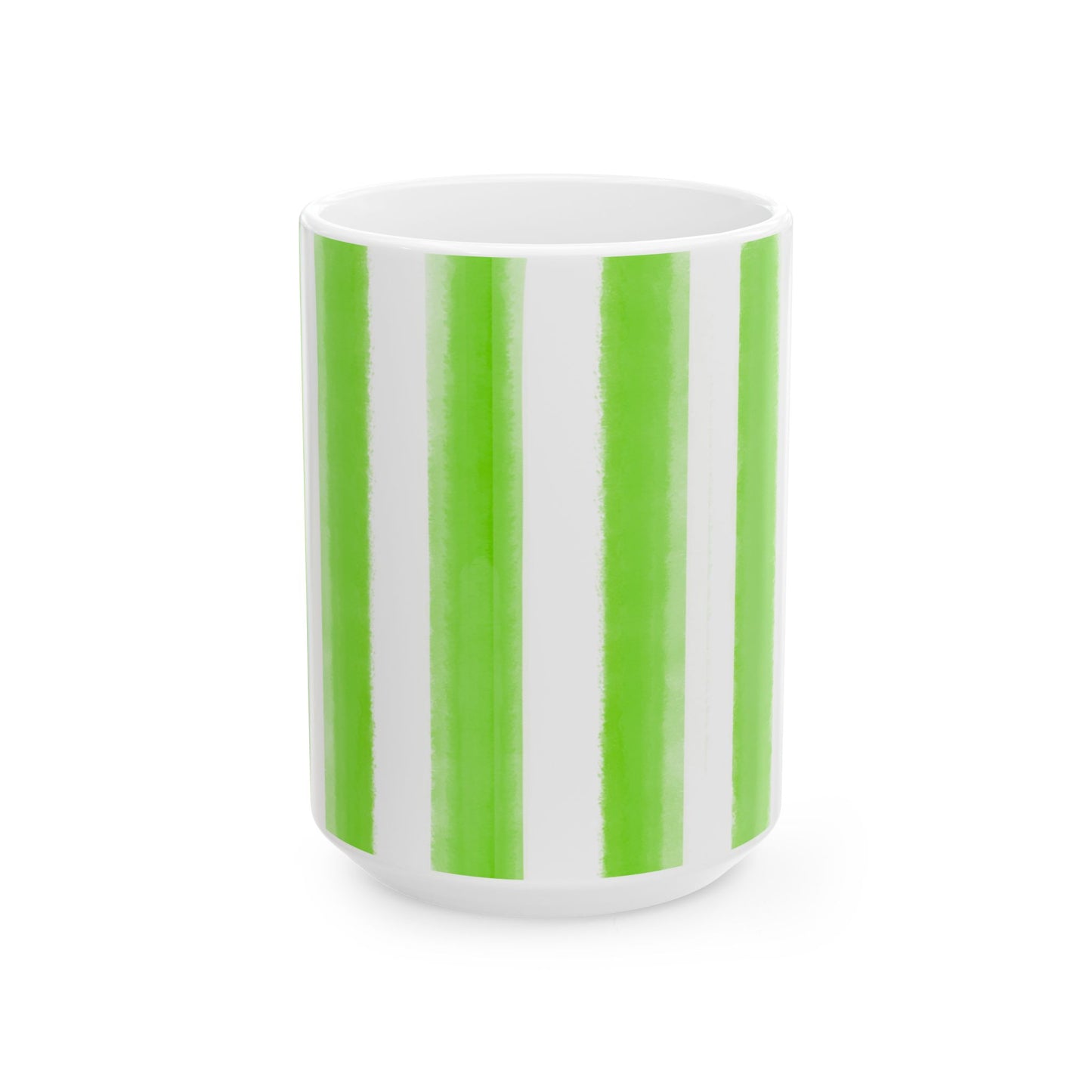 Watercolor Stripes Ceramic Mug in Light Green, 11oz