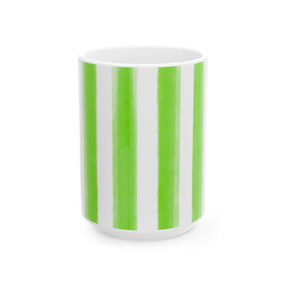 Watercolor Stripes Ceramic Mug in Light Green, 11oz