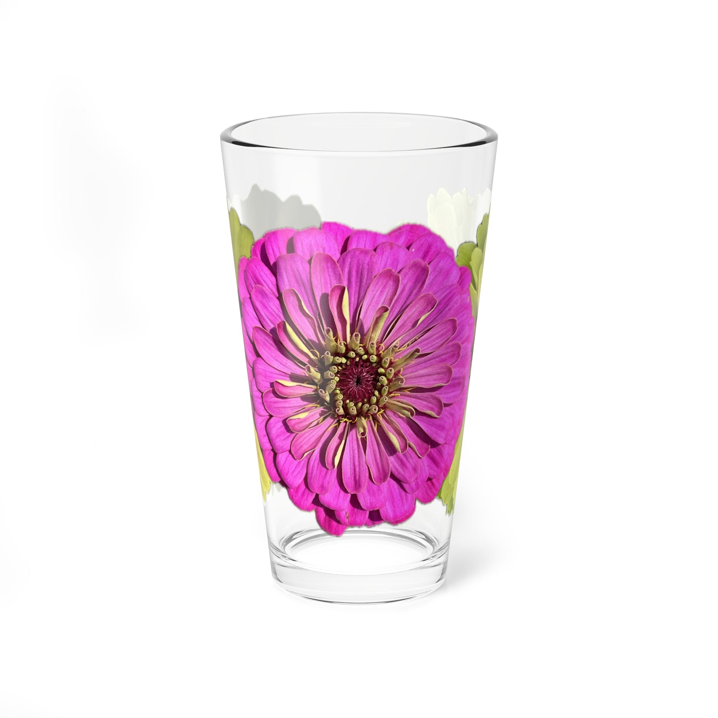 Zinnia Pint Glass Yellow Pink
