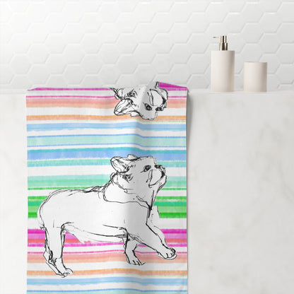 Dogi Fun, Bulldog with stripe Mink-Cotton Towel