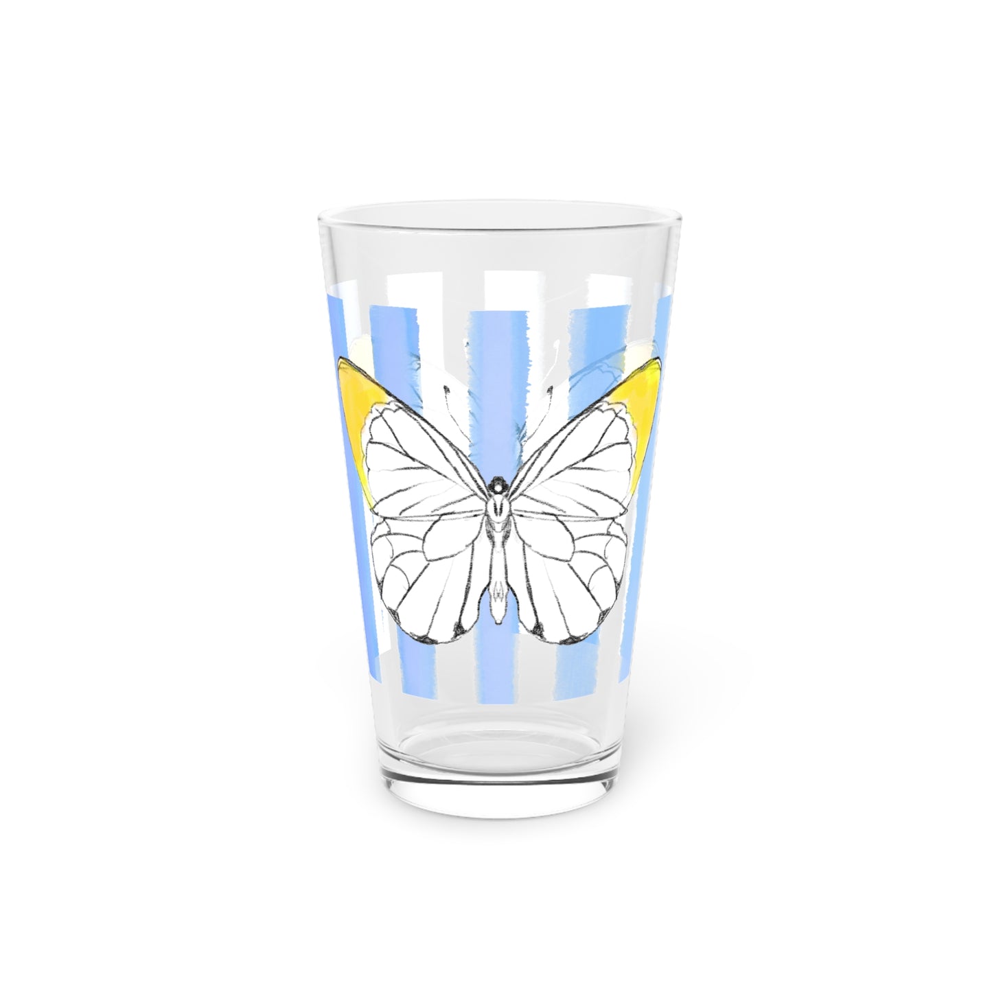 Butterfly Chroma Pint Glass in Yellow with Periwinkle Stripes, 16oz