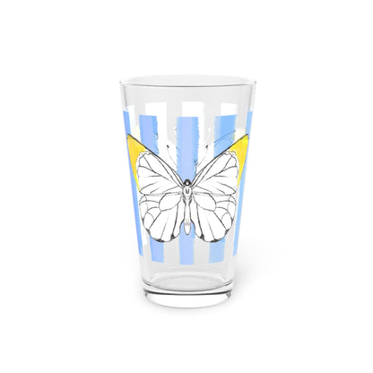 Butterfly Chroma Pint Glass in Yellow with Periwinkle Stripes, 16oz