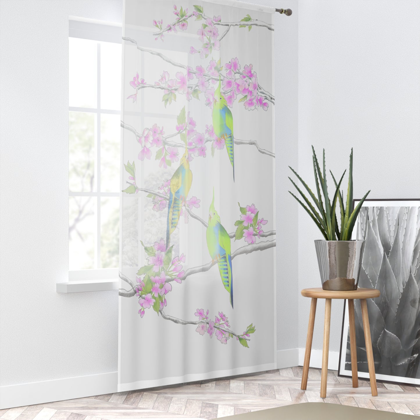 Window Treatments Sheer Curtain B Cherry Blossoms & Jolly Birds