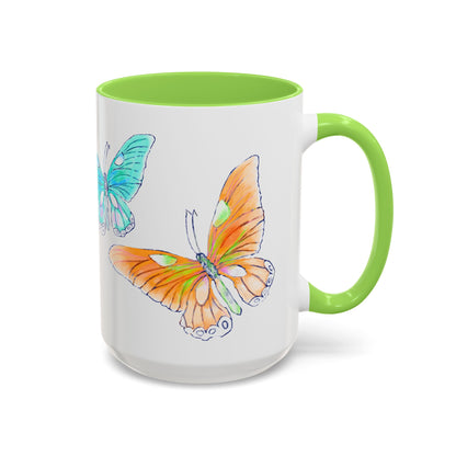 Butterfly Swing, Inside Green Colorful Mugs, Main Butterfly Pink(11oz, 15oz)