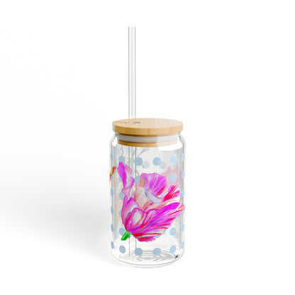Vibrant Tulips Sipper Glass, 16oz, Raspberry, Orange