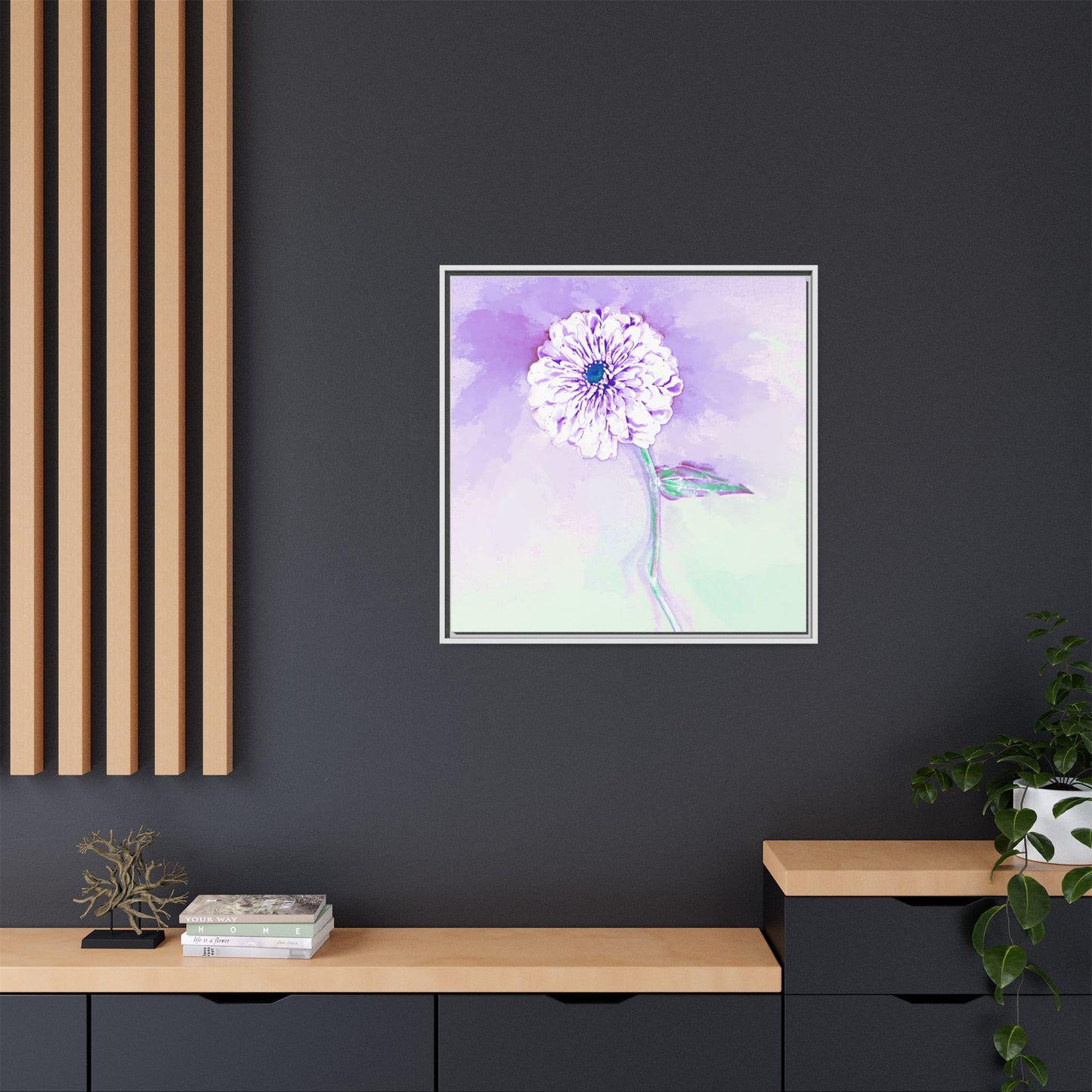 Zinnia Color Splash Matte Canvas Lilac Framed