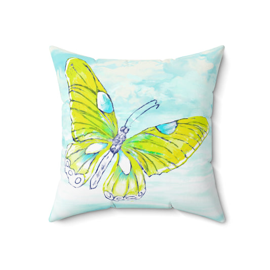 Square Pillow Butterfly Flutter Right facing Bright Yellow