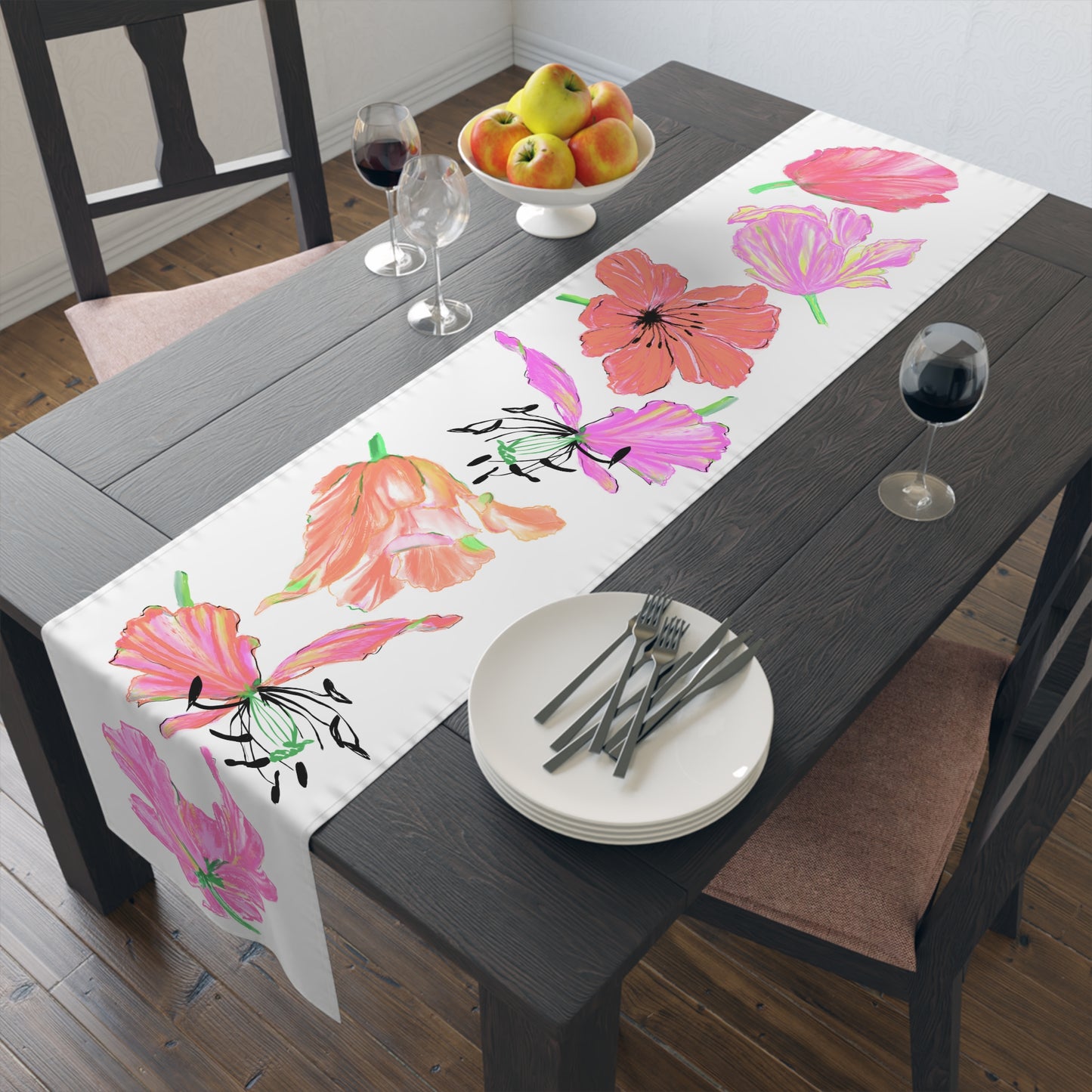Tulip Love Table Runner 16" x 72" Cotton Creamy White OR Polyester Brighter White