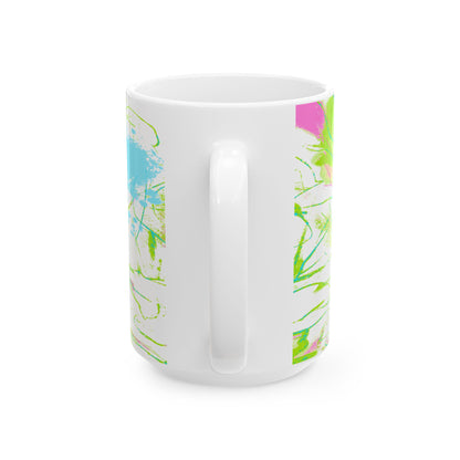 Joyful Landscapes Ceramic Mug in Lime Green and Aqua, 11oz, 15oz.
