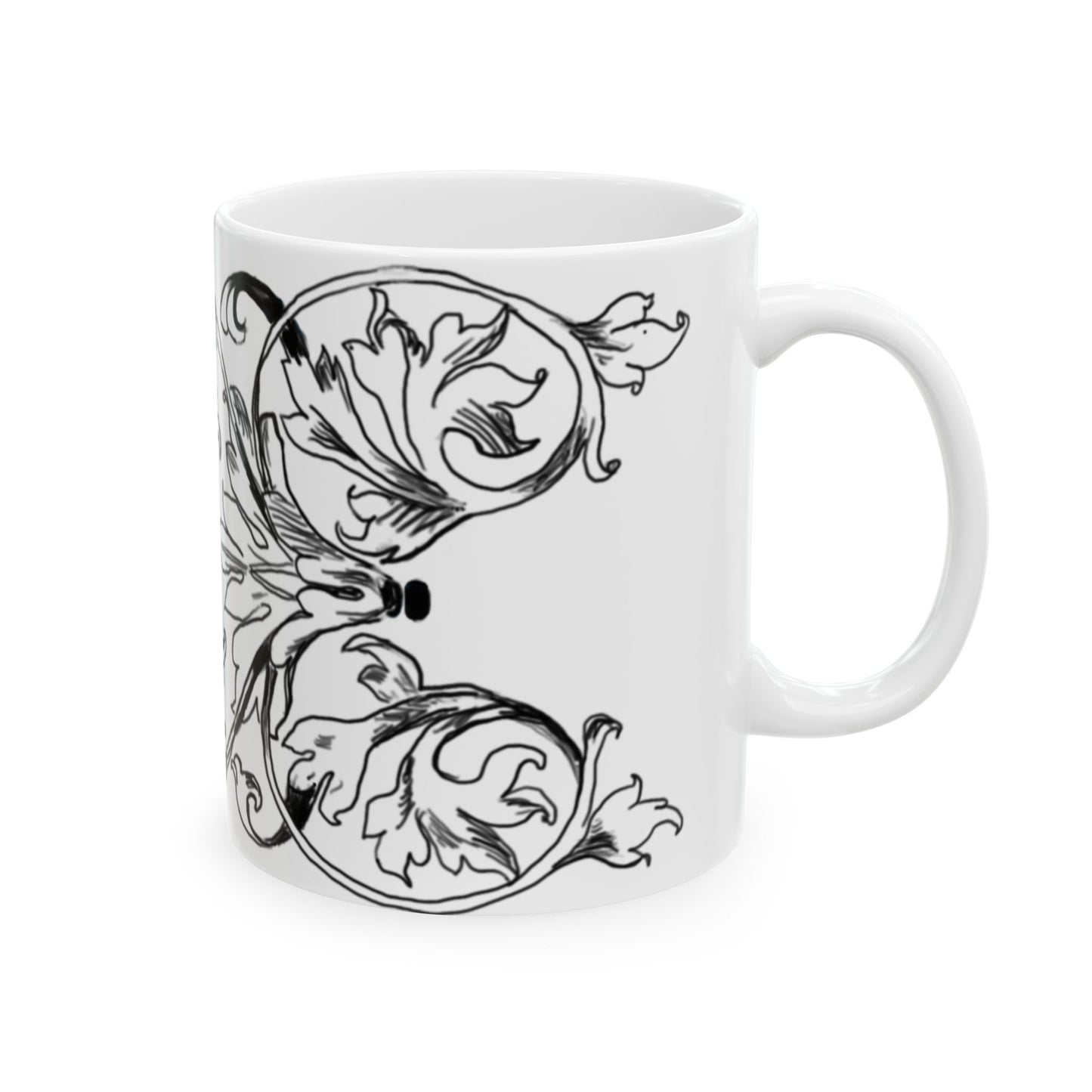 Scrollwork Ceramic Mug Black and White