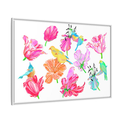Vibrant Tulips Matte Canvas, Frame with birds
